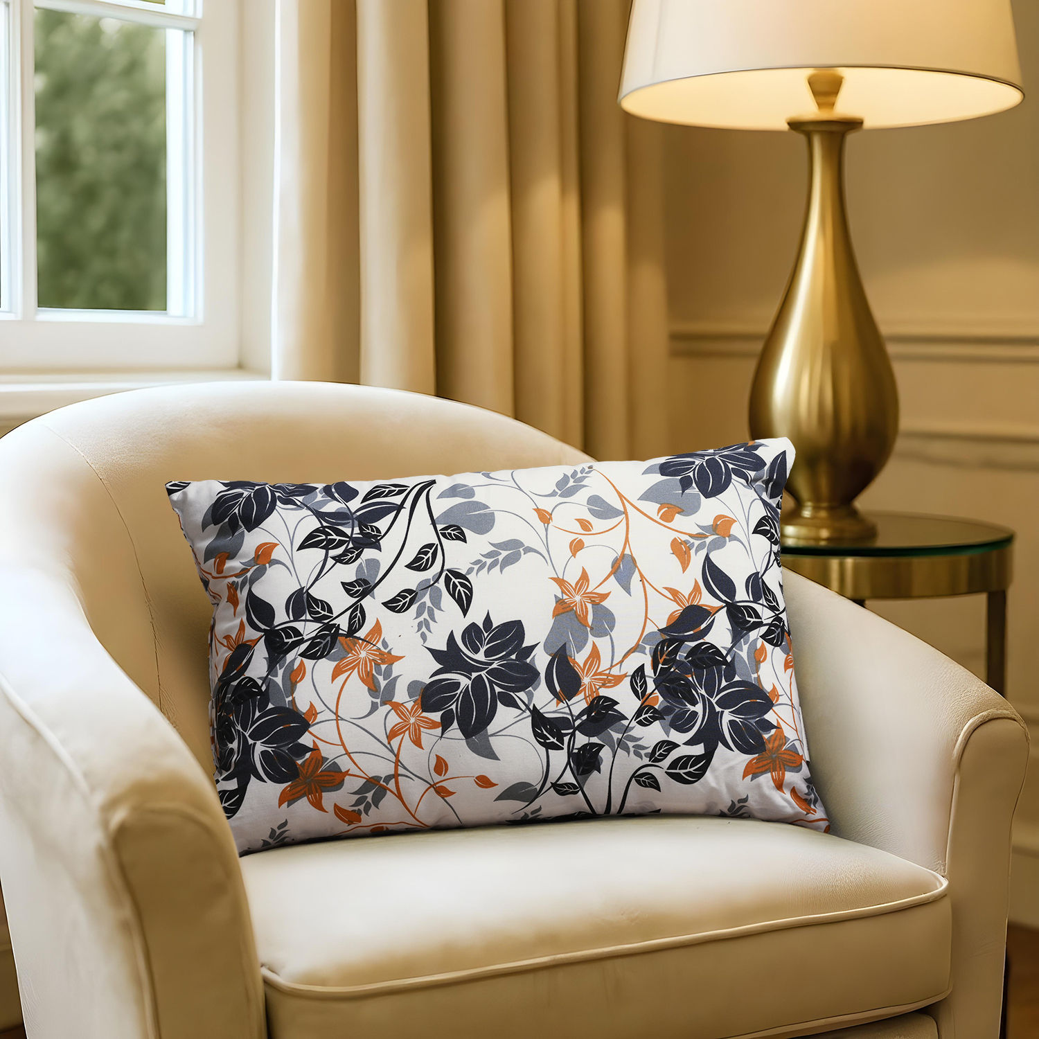Printed Cushion | Pack of 2 | 12x18 Inch | Hollow Fiber Filling | Use With or Without Cover | For Sofa & Bed | Autumns Sunsets | Gentle Machine Wash