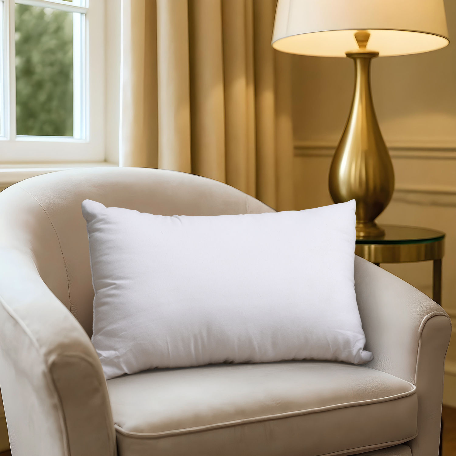 Cushion | Pack of 2 | 12x18 Inch | Hollow Fiber Filling | Use With or Without Cover | For Sofa & Bed | Gentle Machine Wash | White