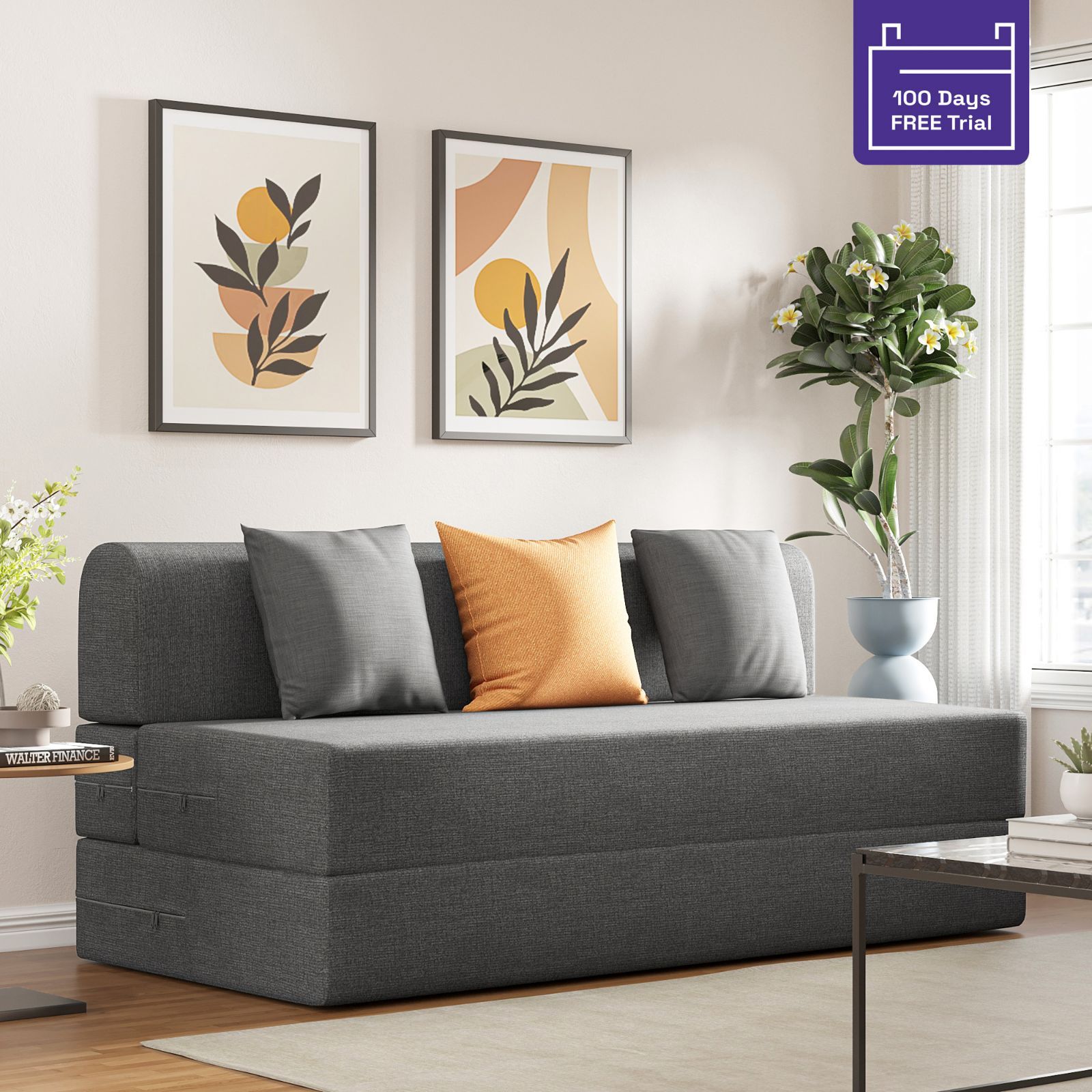 Wakefit Flipper Sofa Cum Bed - Three Seater (6'x5') Feet- WarpKnit Grey