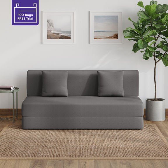 Flipper Sofa Cum Bed - Three Seater (6'x5') Feet- WarpKnit Grey