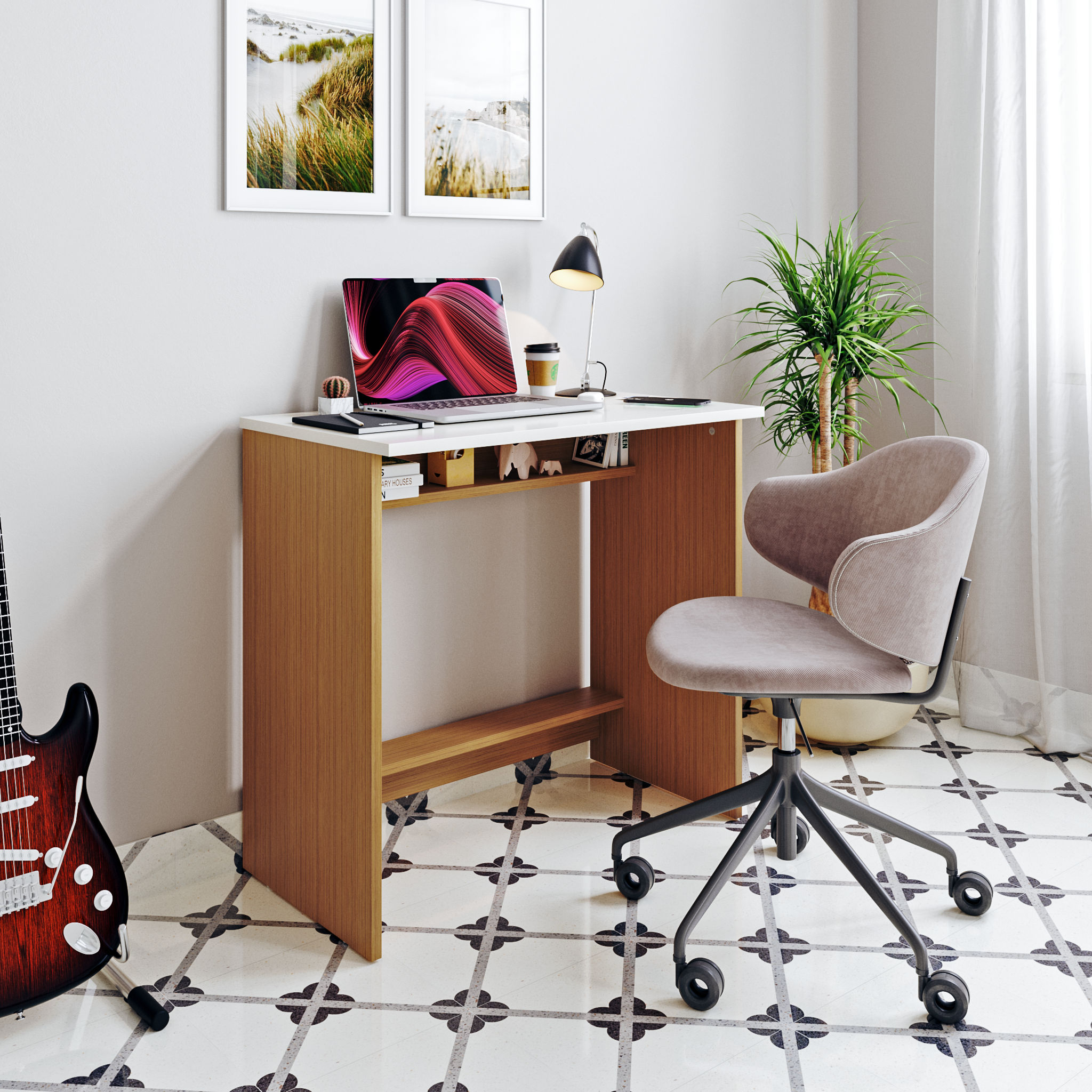 Wakefit Cabrera Study Table - Urban Teak and White