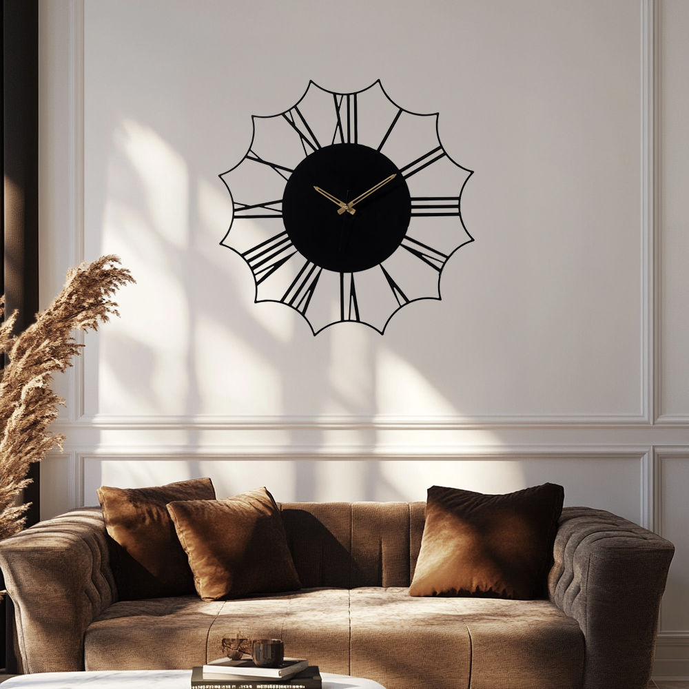 Metal Analog Wall Clock Medium | 16 Inch | Laser Cut Abstract Home Decor & Gifting Option | For Living Room Study Bedroom & Office Decor | Augustus Metal Wall Clock D400