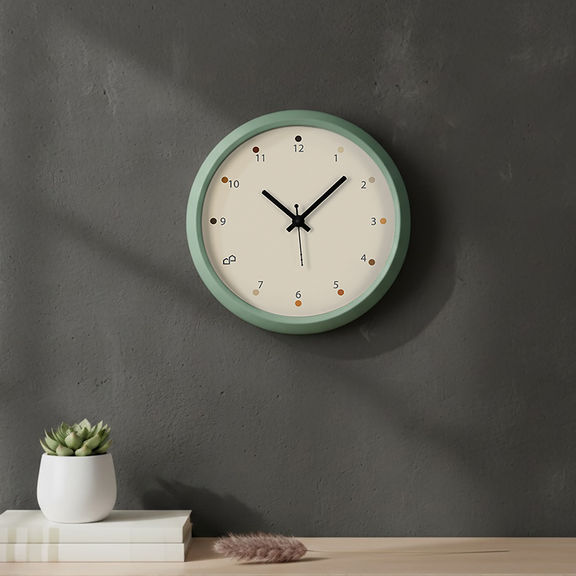 Matte Plastic Analog Wall Clock Pastel| 12 Inch | Abstract Home Decor & Gifting Option | For Living Room Study Bedroom & Office Decor | Houro Plastic Clock Green