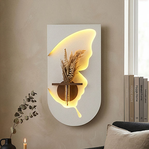 MDF Wall Mounted Test Tube Planter Vase with LED Light | Decorative Wall Decor for Living Room, Bedroom, Hallway, Home & Office Décor | 3D Textured Finish with Dried Flowers | Lumet, White