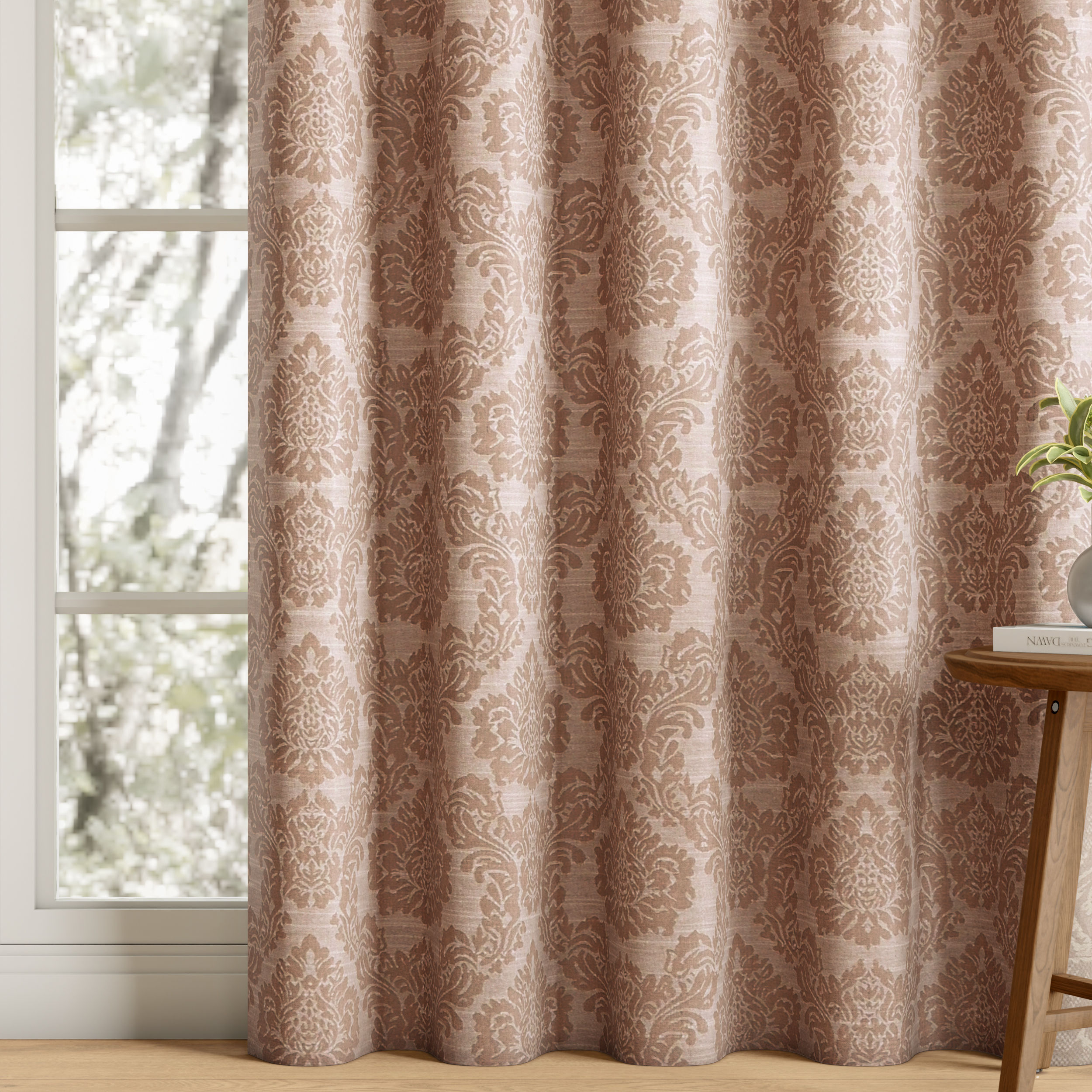 Jacquard Room Darkening Curtain | Light Blocking Upto 70% | (5 x 4 ft) | Window Curtain | Set of 2 | Reduces Noise | Machine Washable | Artisan Floral Light Brown