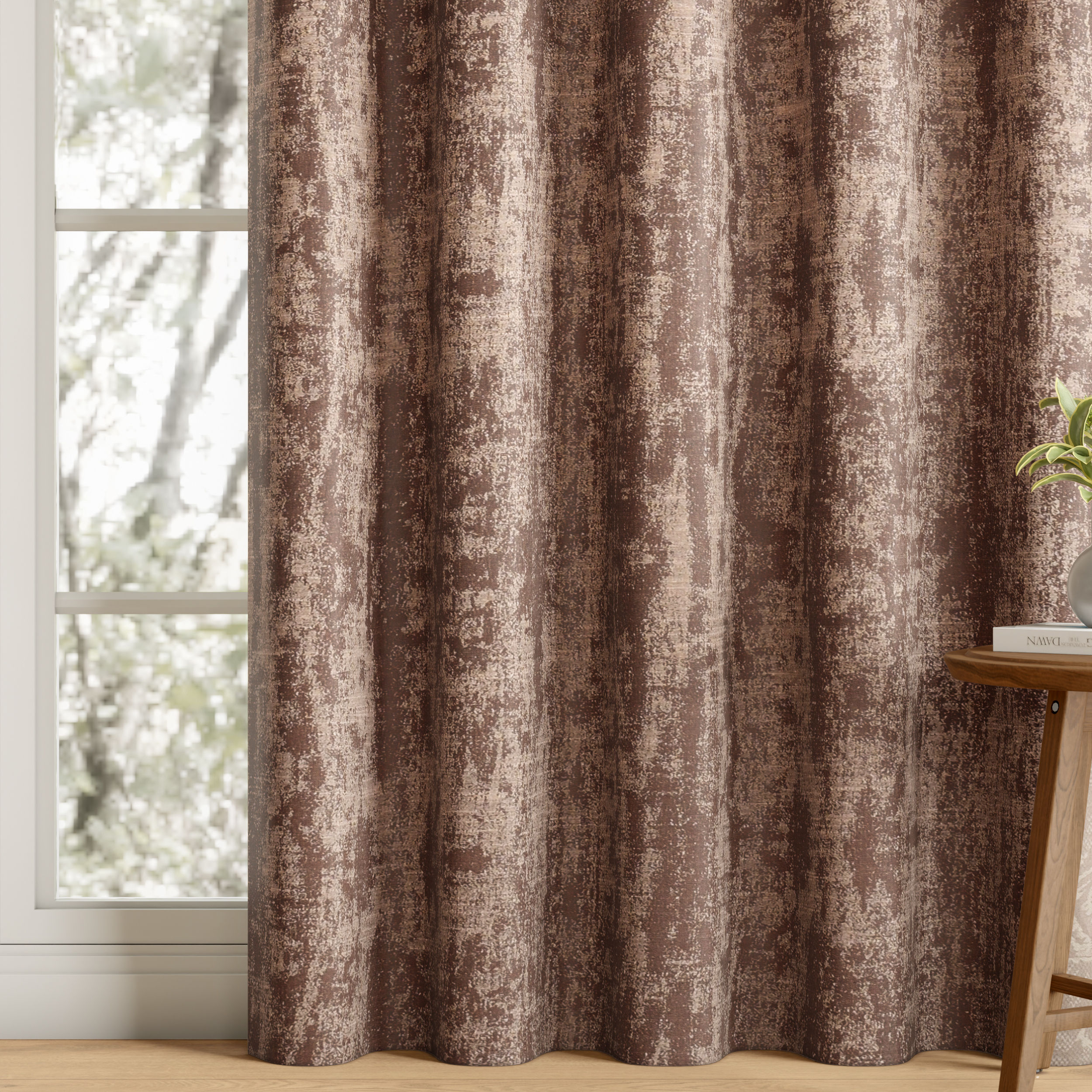 Jacquard Room Darkening Curtain | Light Blocking Upto 70% | ( 5x 4 ft) | Window Curtain | Set of 1 | Reduces Noise | Machine Washable | Adler Line Wash Brown
