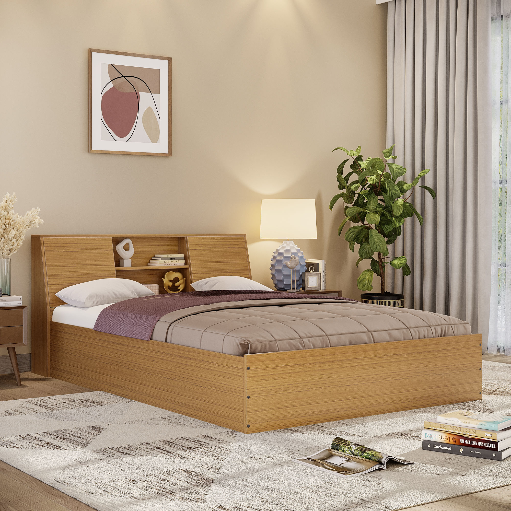 Wakefit Orion Queen Storage Engineered Wood Bed - Urban Teak