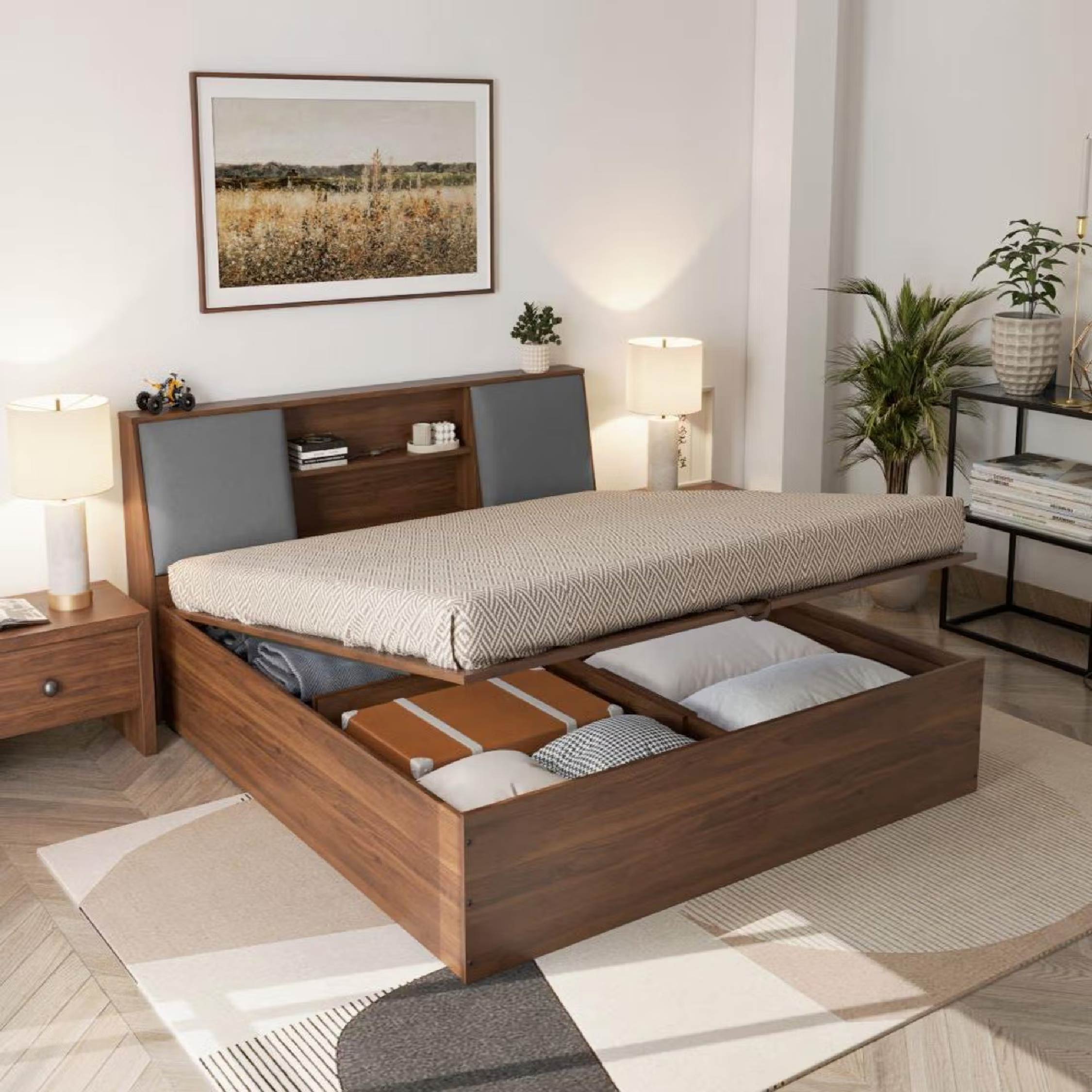 Wakefit Orion Omega Grey Upholstered Storage King Bed With Hydraulic Mechanism