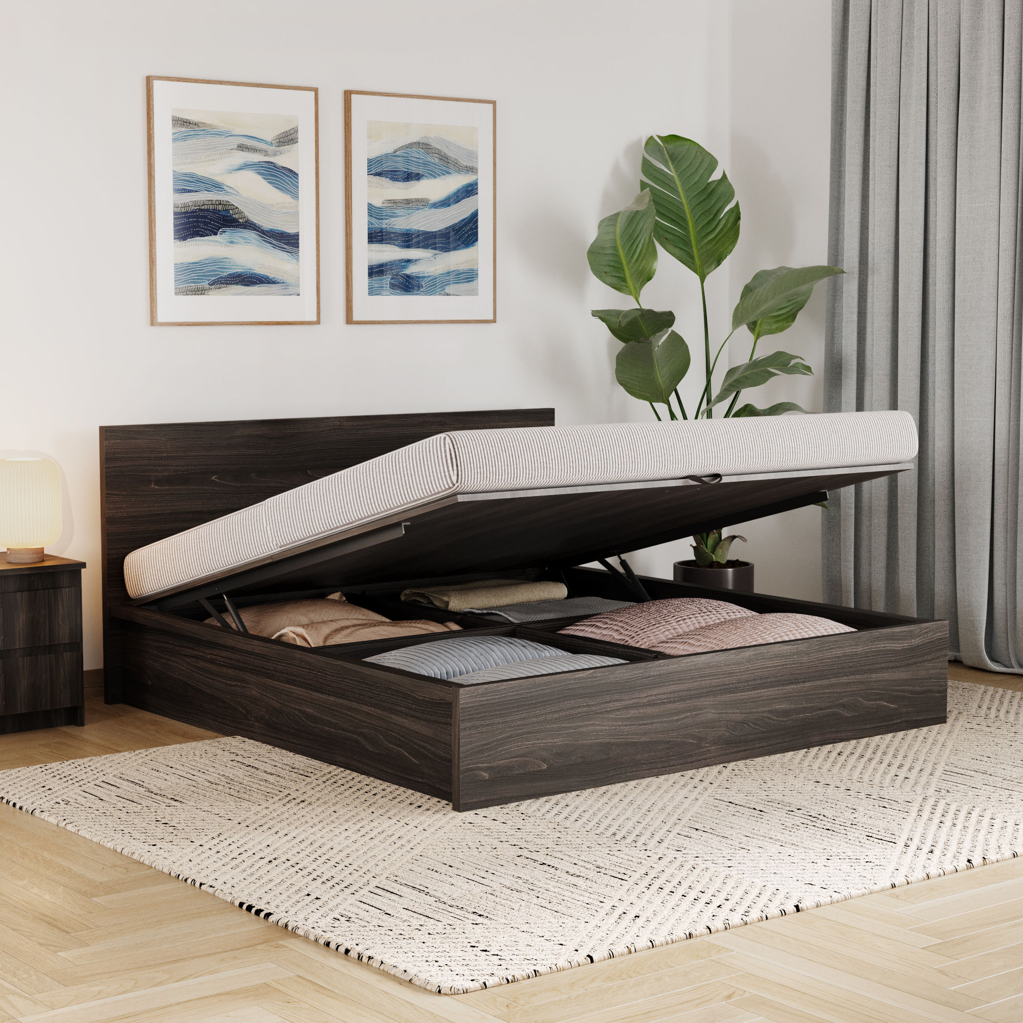 Wakefit Centaur King size Storage bed with hydraulic mechanism - Wyoming maple