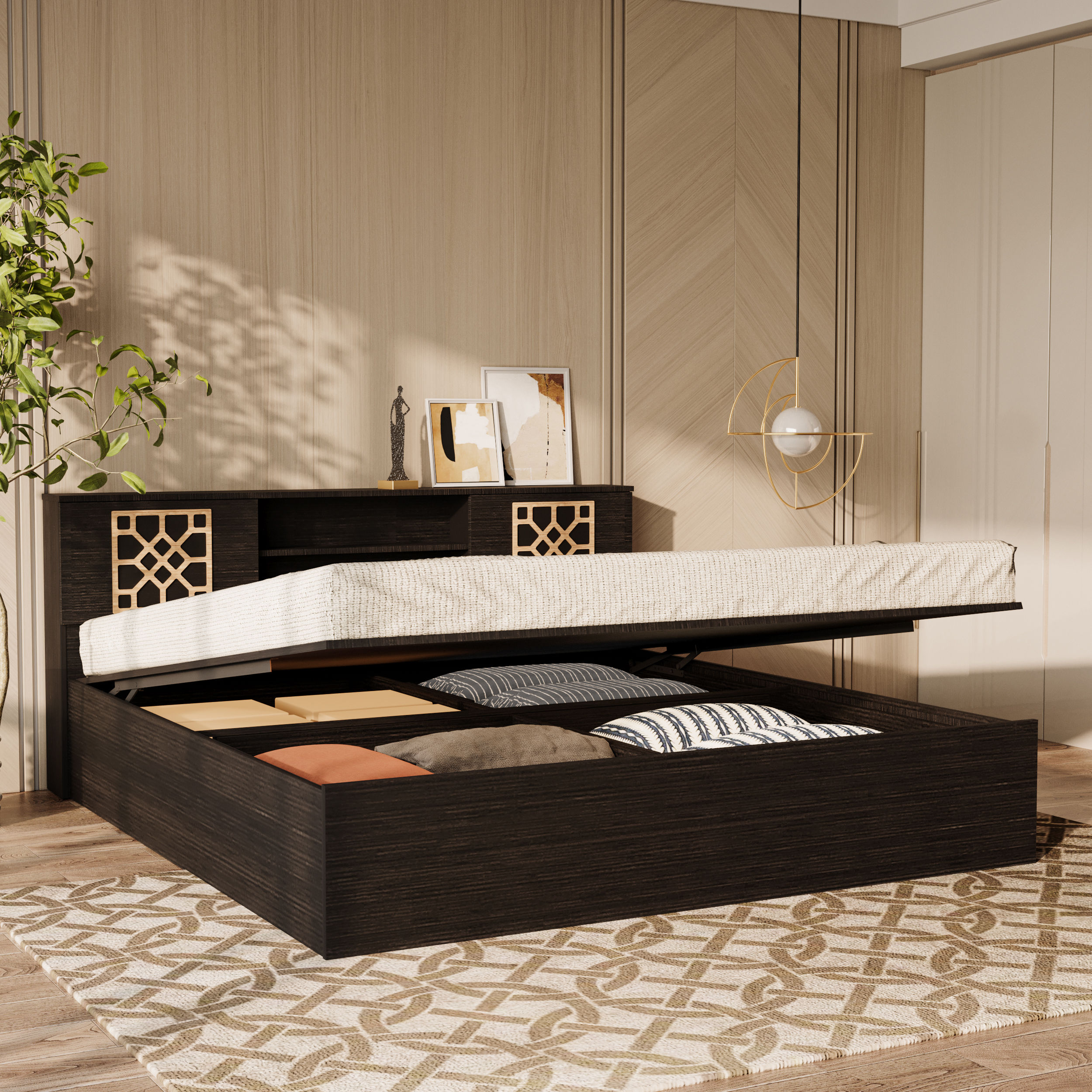 Wakefit Algol Queen Storage Engineered Wood Bed With Hydraulic Mechanism