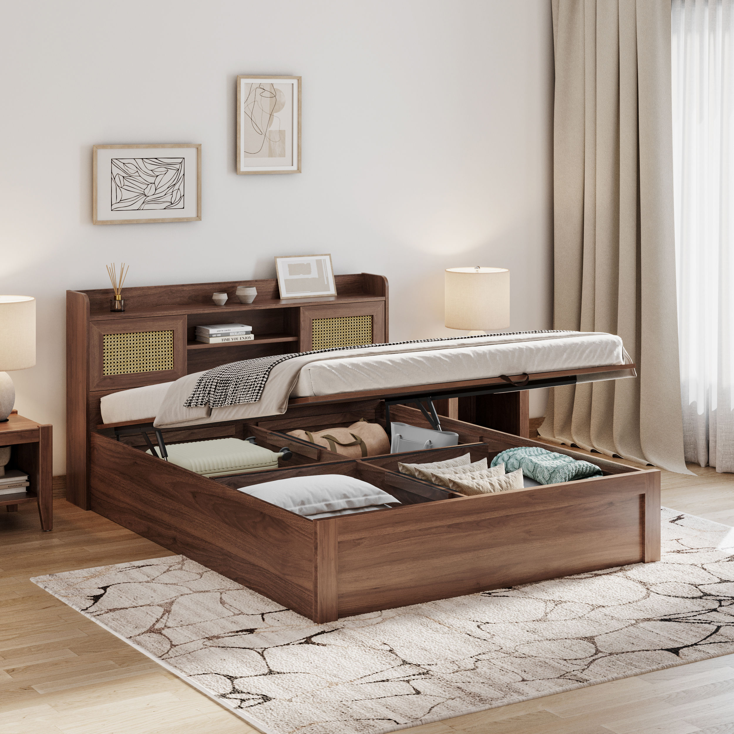 Wakefit Tesser Queen Storage Engineered Wood Bed with Hydraulic mechanism