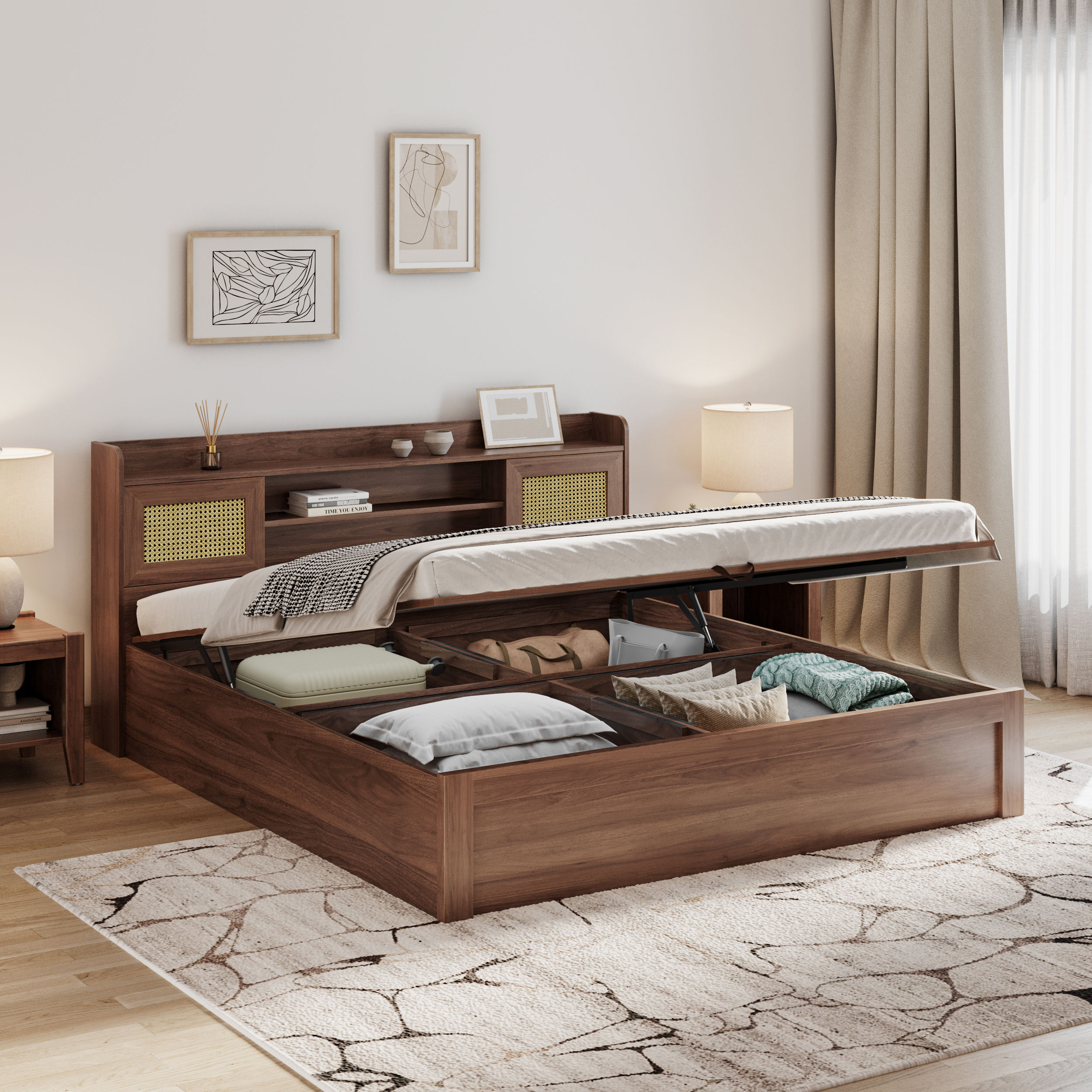 Wakefit Tesser King Storage Engineered Wood Bed with Hydraulic mechanism