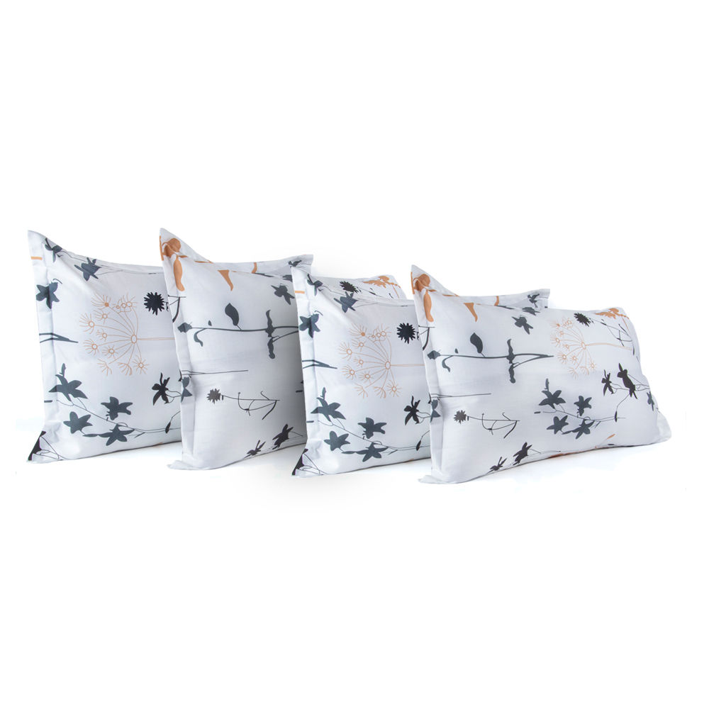 100% Cotton Pillow Cover | Standard Size 27x18 Inch | Set Of 4 | 160 TC | Serene Flora