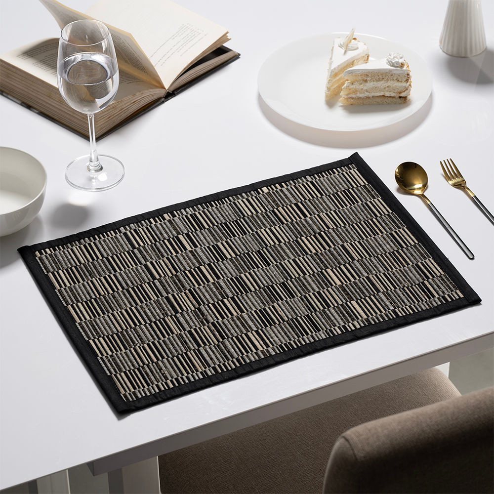 Wakefit Kanga Black, Rectangular Bamboo Dining Table Placemat - Set of 6