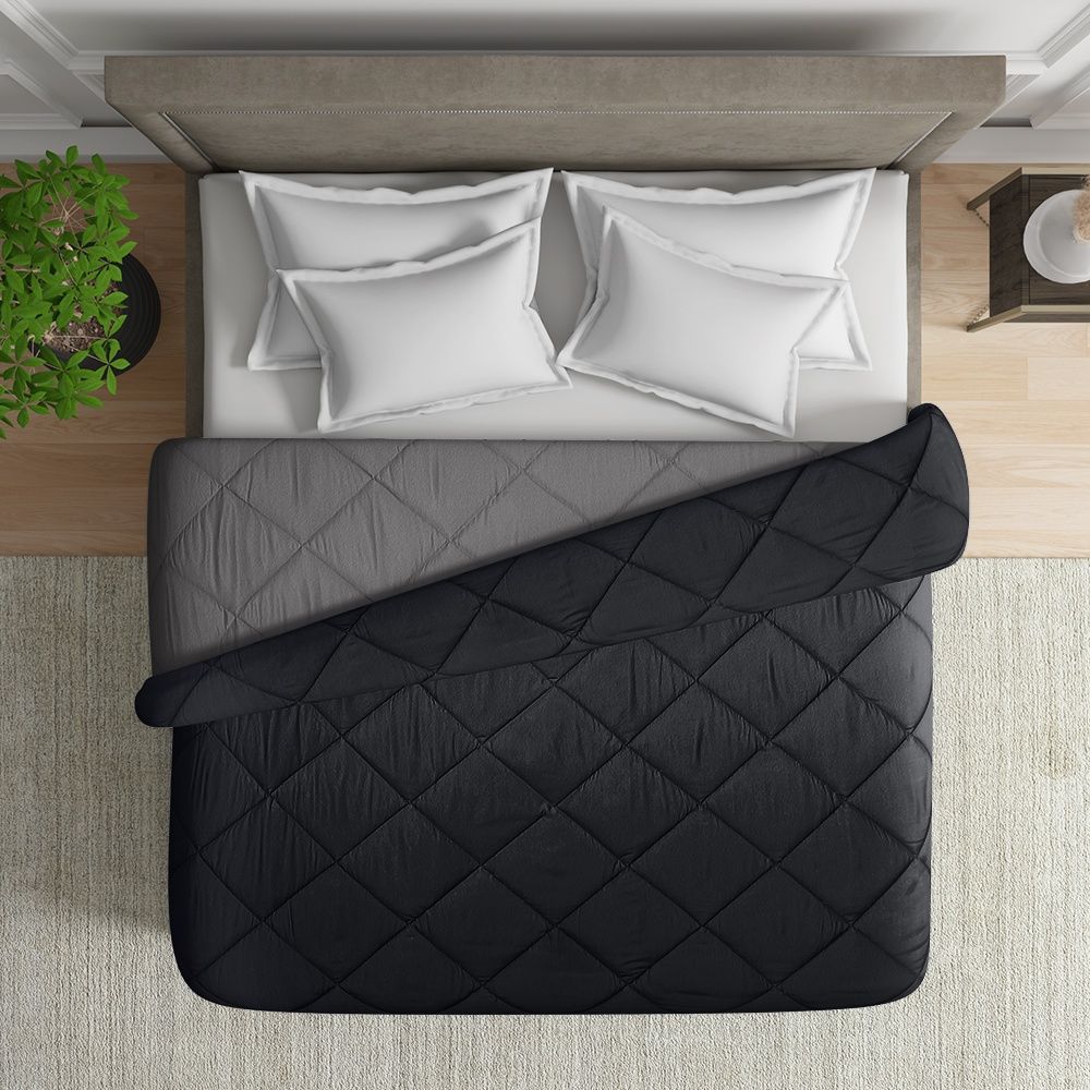 Luxurious Comforter | Single Bed (90x60 Inch) | Micro Peach Finished Fabric | 220 GSM | Siliconised Microfiber Filling | All Season & Reversible | Black Beauty & Night Owl