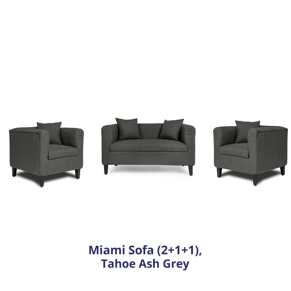 Wakefit Miami Sofa - 2+1+1 Seater - Ash Grey