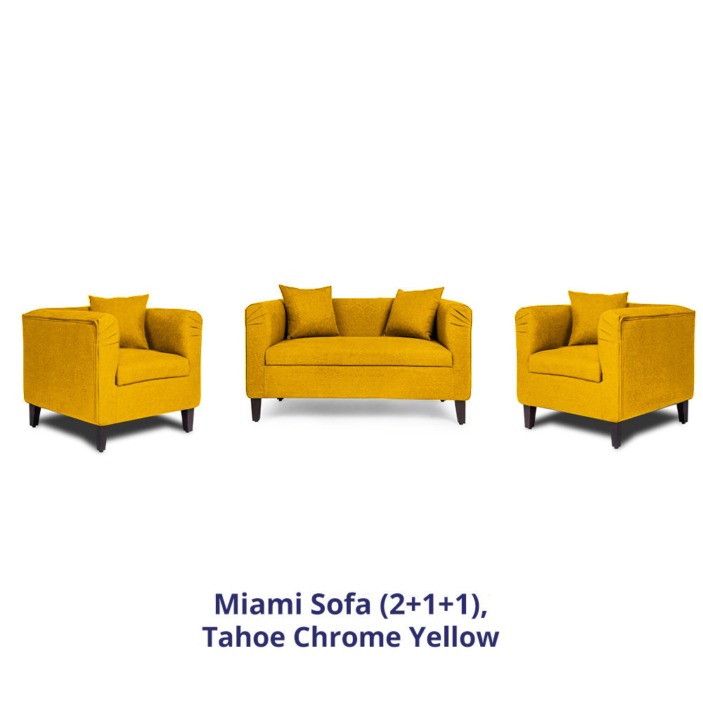 Wakefit Miami Sofa - 2+1+1 Seater - Chrome Yellow