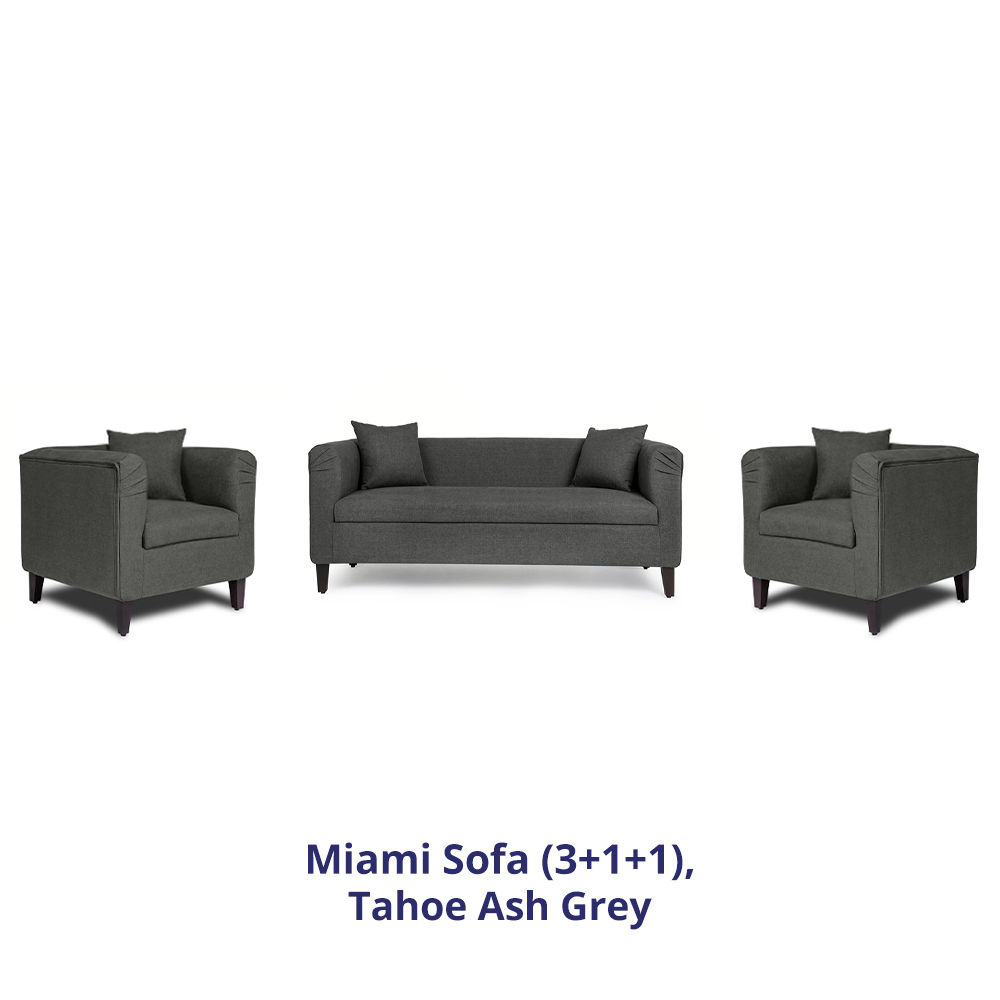Wakefit Miami Sofa - 3+1+1 Seater - Ash Grey