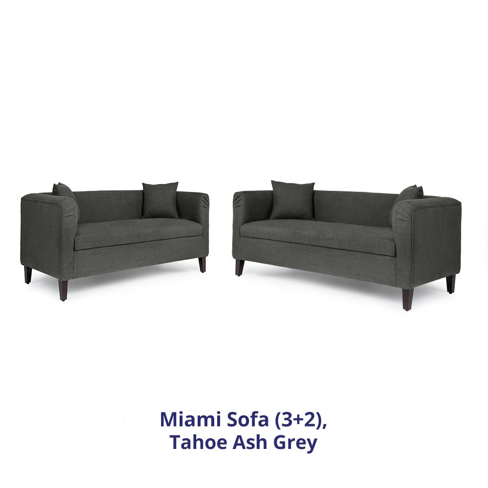Wakefit Miami Sofa - 3+2 Seater - Ash Grey