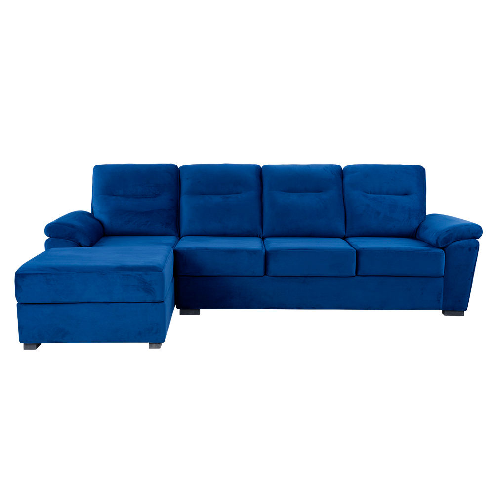 Wakefit Lounger L - Shape Sofa Set (3 Seater + Left Aligned Chaise) - Velvet Blue