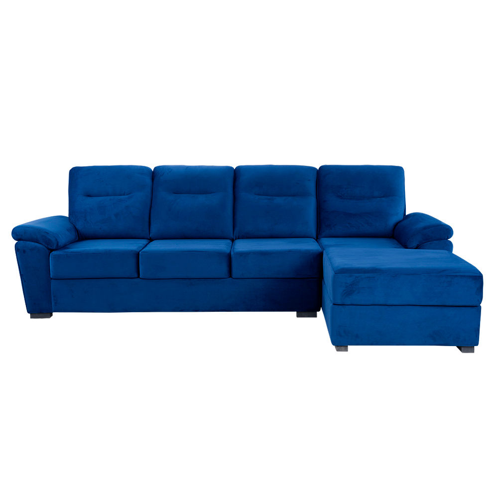 Wakefit Lounger L - Shape Sofa Set (3 Seater + Right Aligned Chaise) - Velvet Blue
