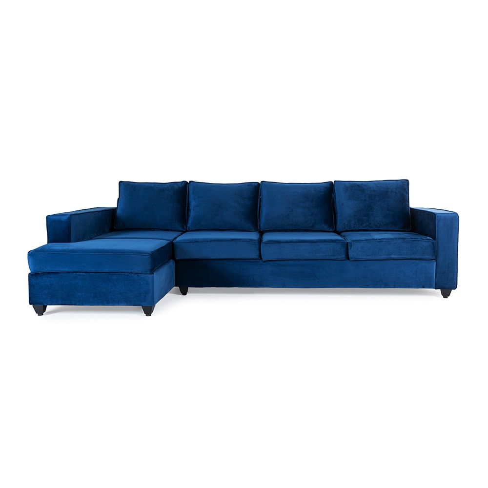 Wakefit Napper L Shape Sofa Set (3 Seater + Left Aligned Chaise) - Velvet Blue
