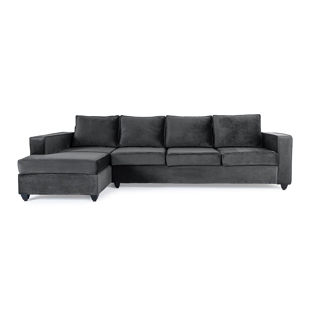 Wakefit Napper L Shape Sofa Set (3 Seater + Left Aligned Chaise) - Velvet Space Grey