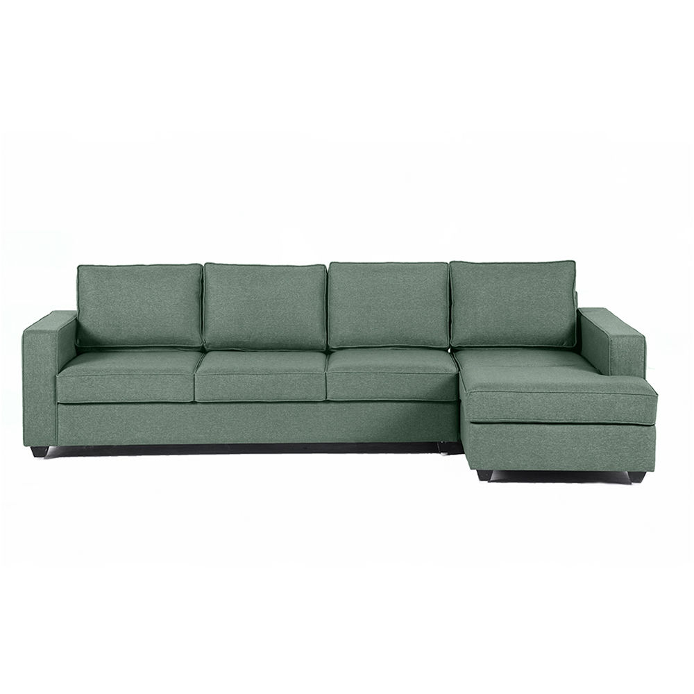 Wakefit Napper L Shape Sofa Set (3 Seater + Right Aligned Chaise) Omega Green