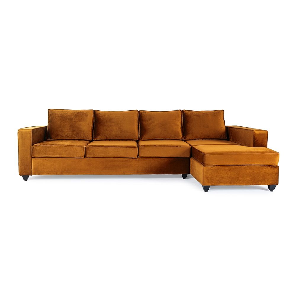 Wakefit Napper L Shape Sofa Set (3 Seater + Right Aligned Chaise) - Velvet Amber