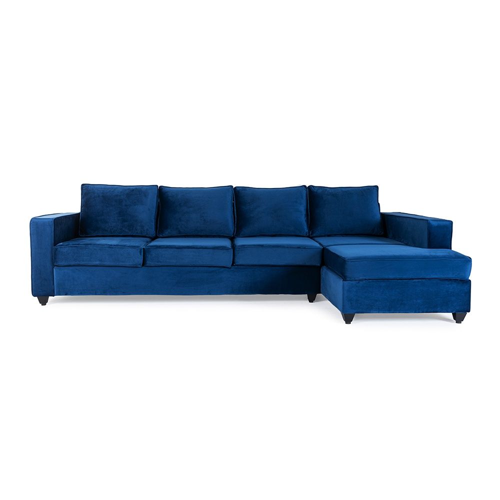Wakefit Napper L Shape Sofa Set (3 Seater + Right Aligned Chaise) - Velvet Blue