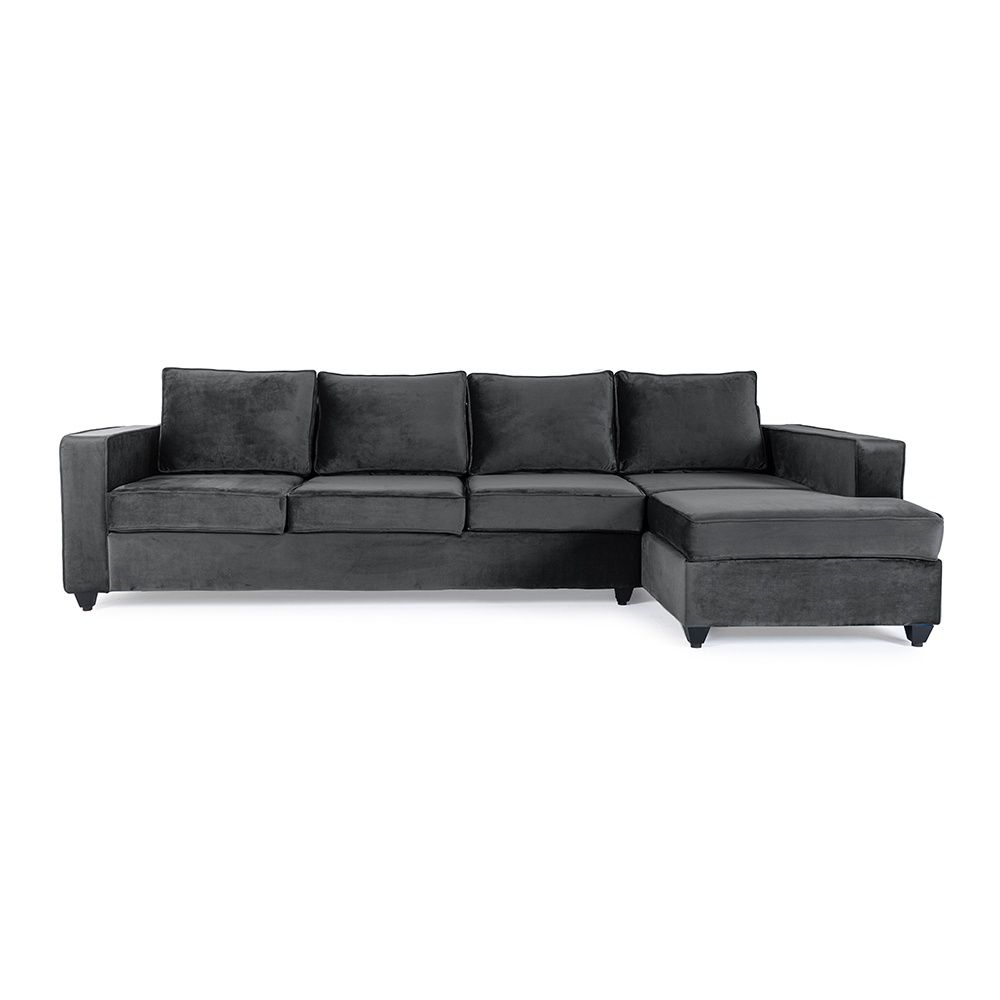 Wakefit Napper L Shape Sofa Set (3 Seater + Right Aligned Chaise) - Velvet Space Grey