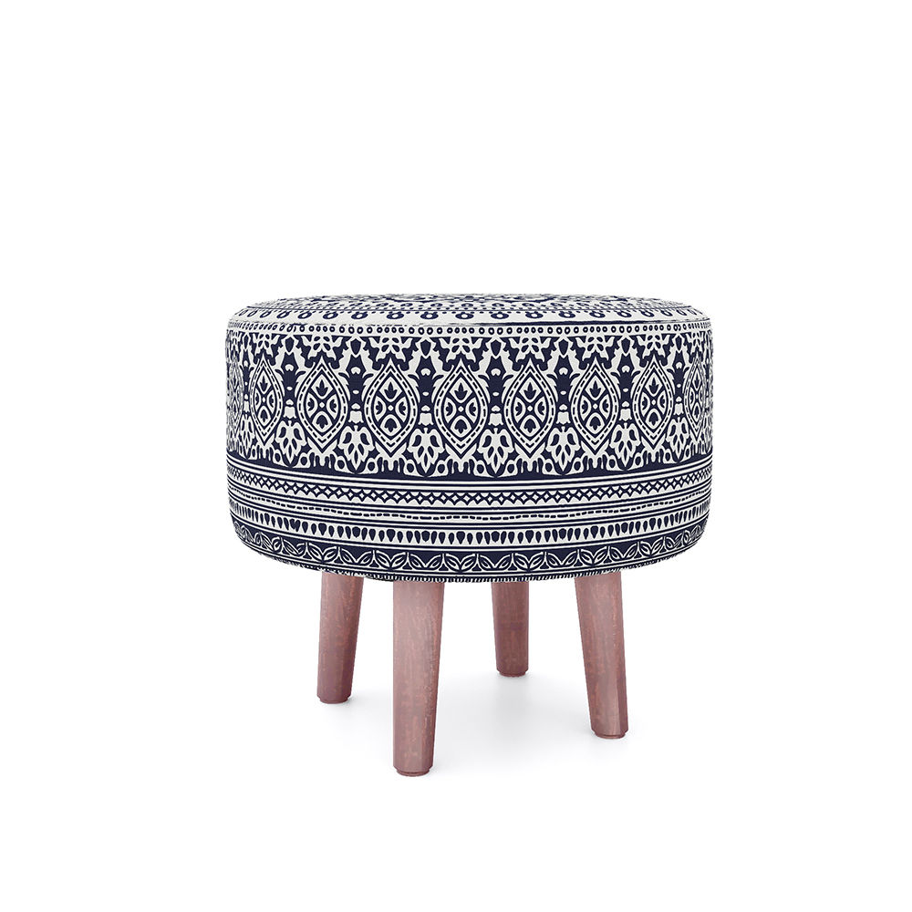 Wakefit Tulum Printed Ottoman - Eva Blue