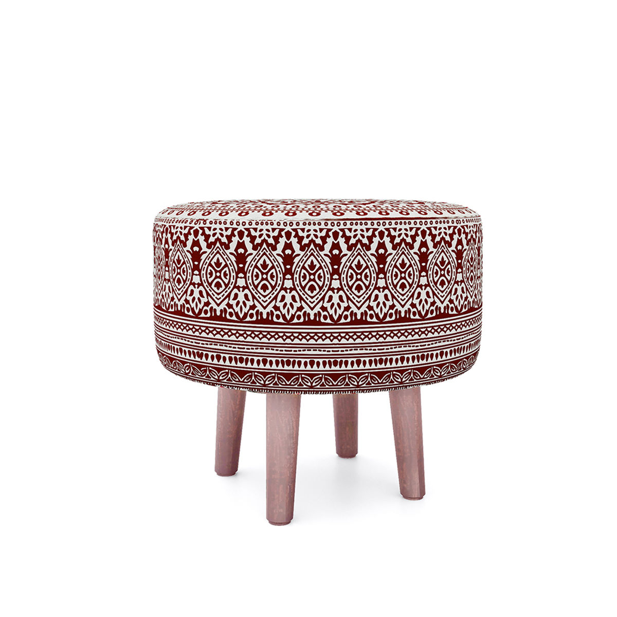 Wakefit Tulum Printed Ottoman - Eva Maroon
