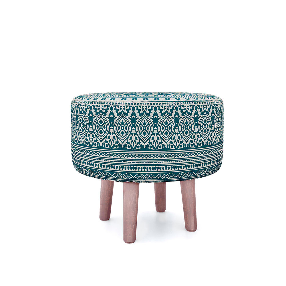 Wakefit Tulum Printed Ottoman - Eva Teal