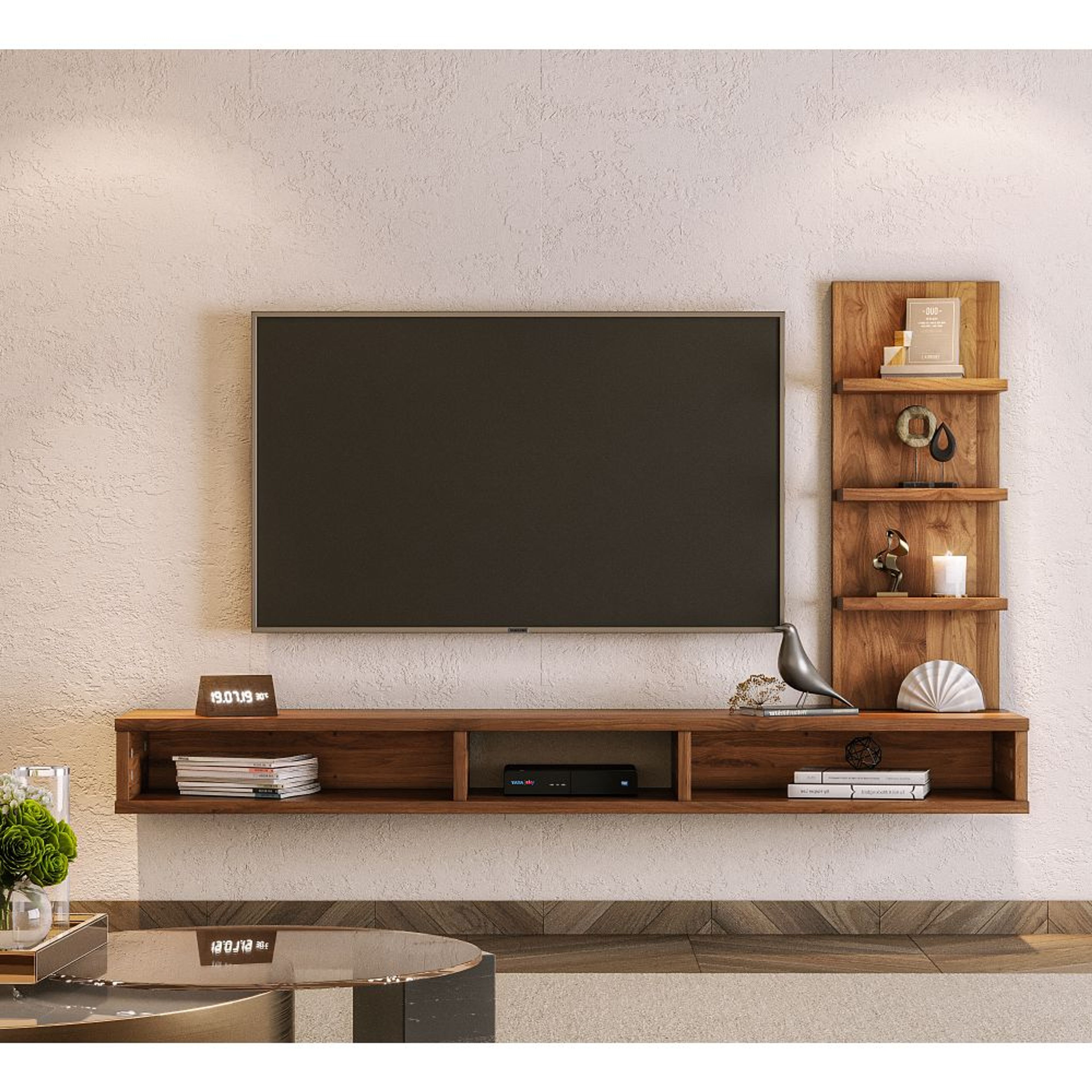 Compact TV unit with open storage
