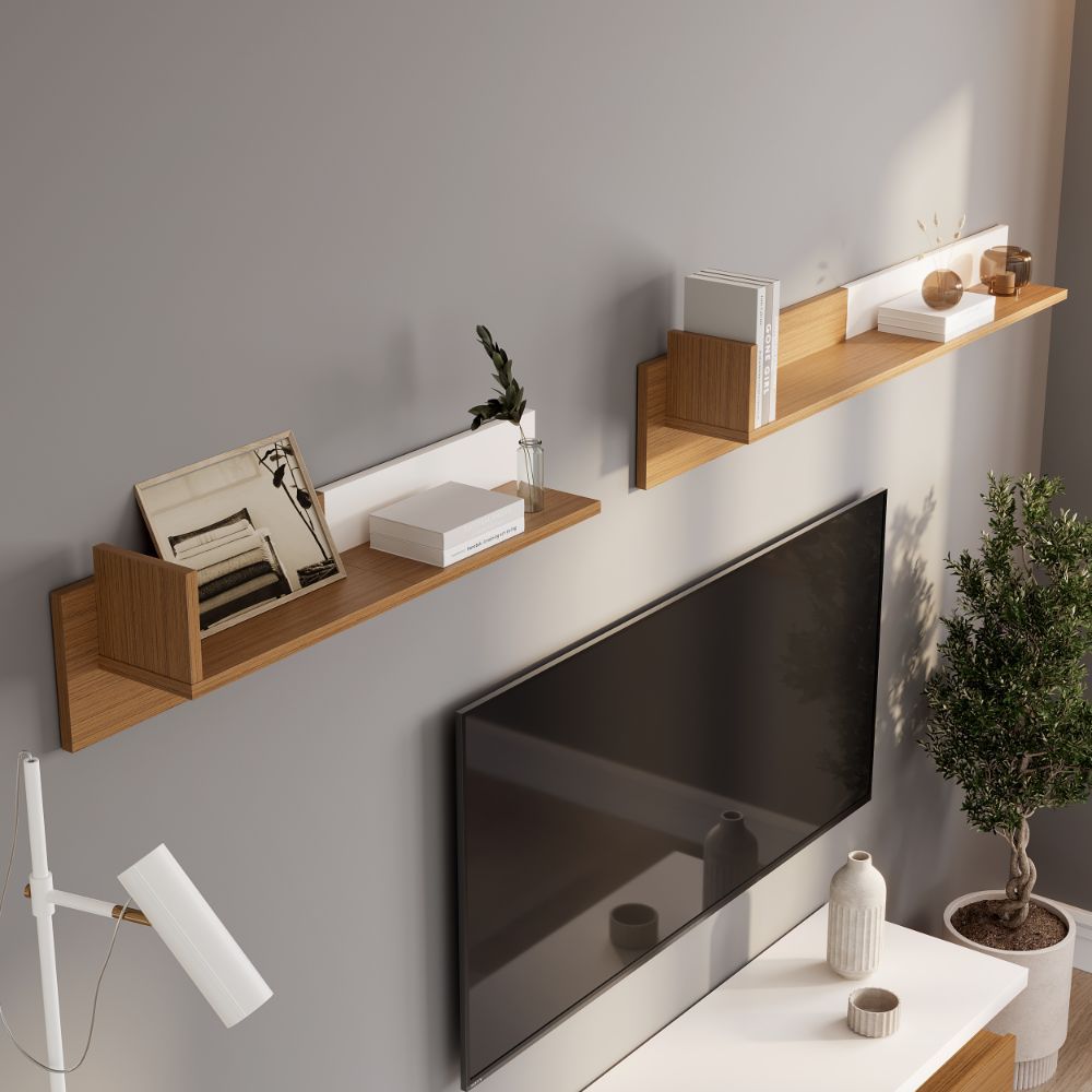 Wakefit Fini wallshelf (Urban Teak and Frosty White)