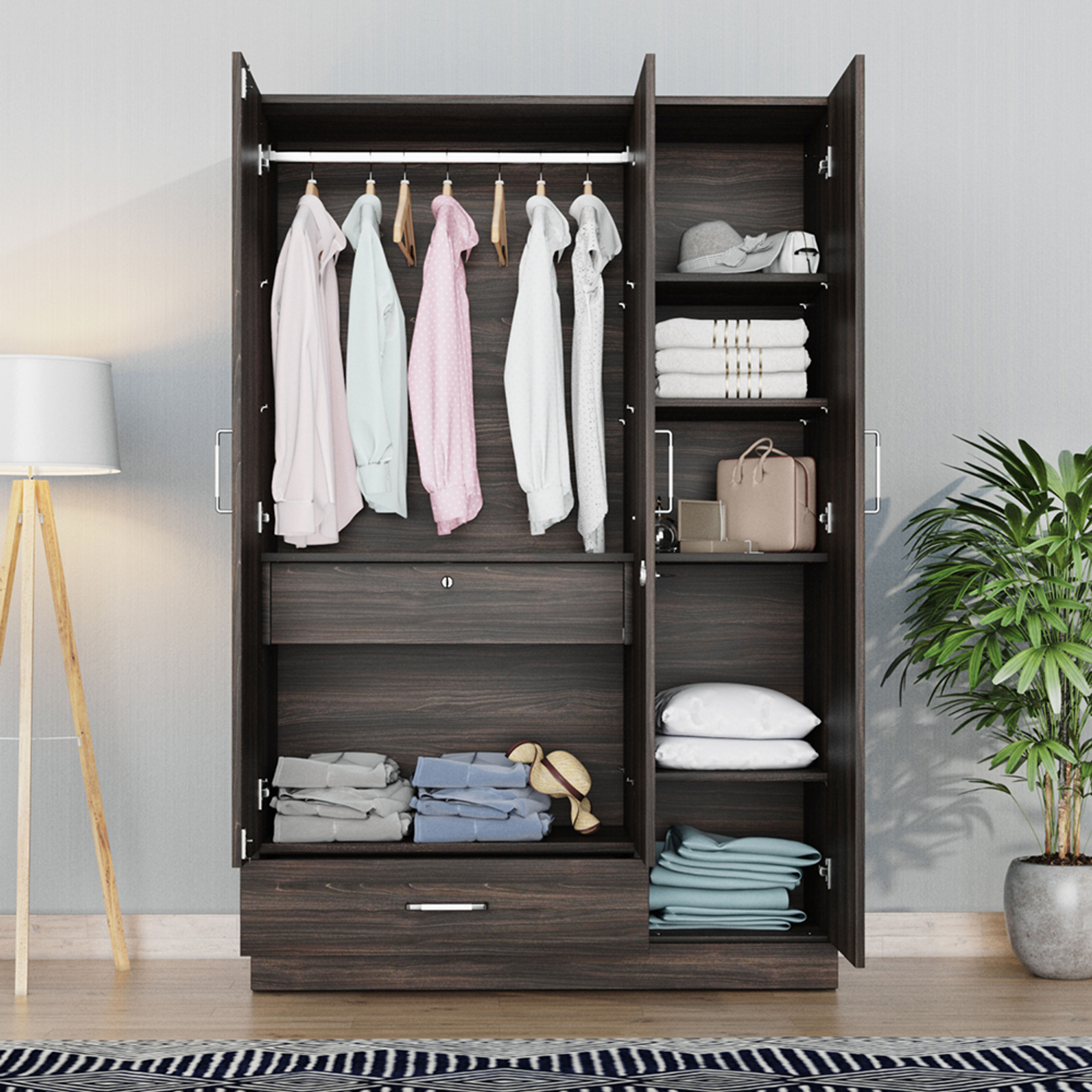 Buy Gingham Door Engineered Wood Wardrobe Online at Best prices