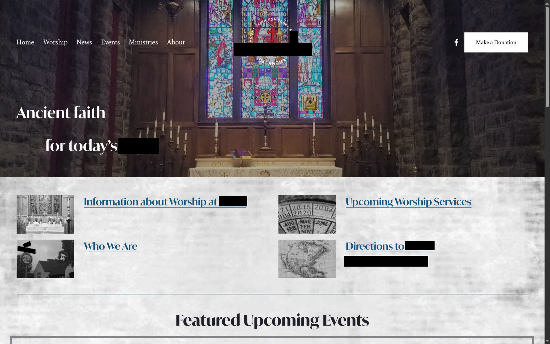 Home page old website, low accessibility, huge text