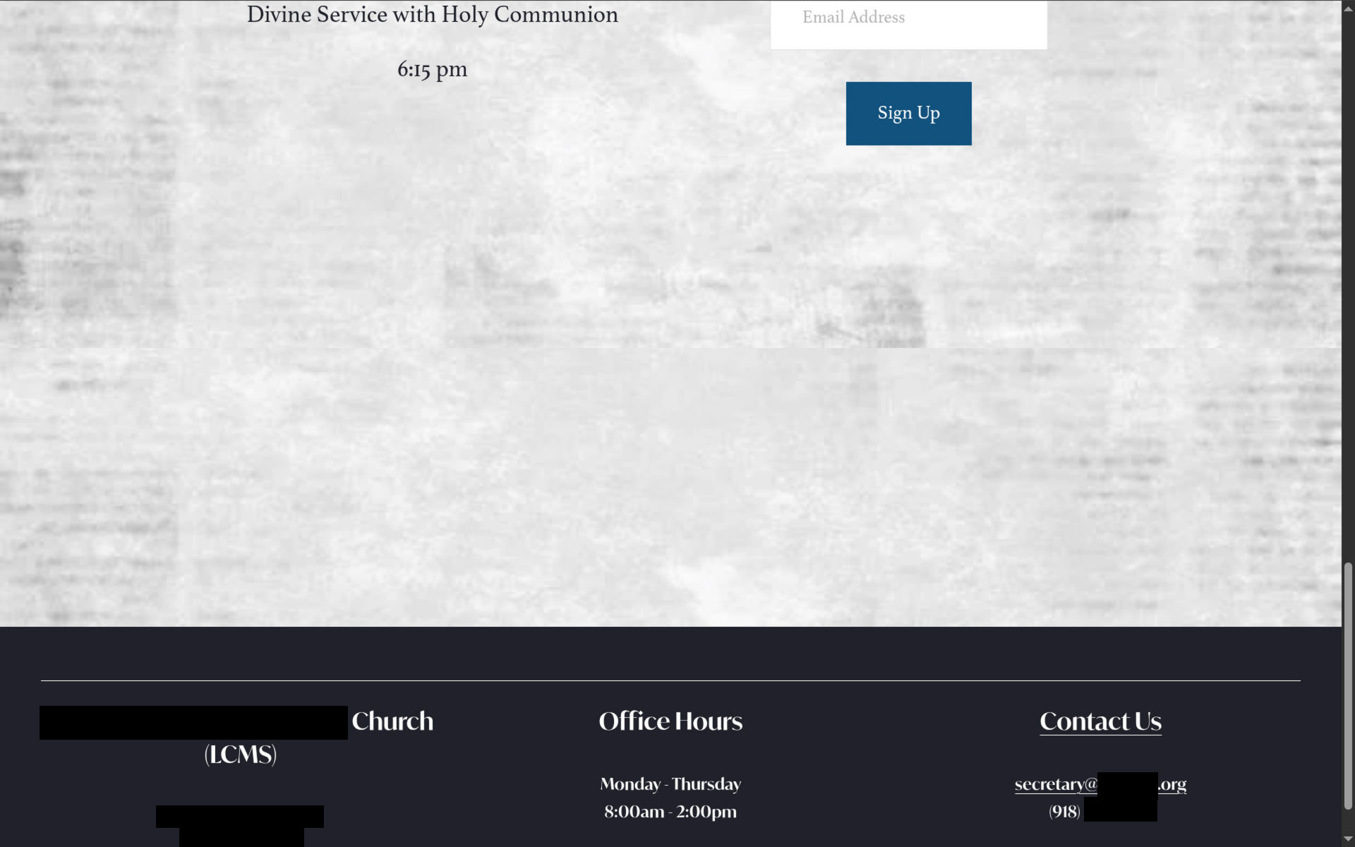 Bottom of home page & top of footer; large blank space and huge text