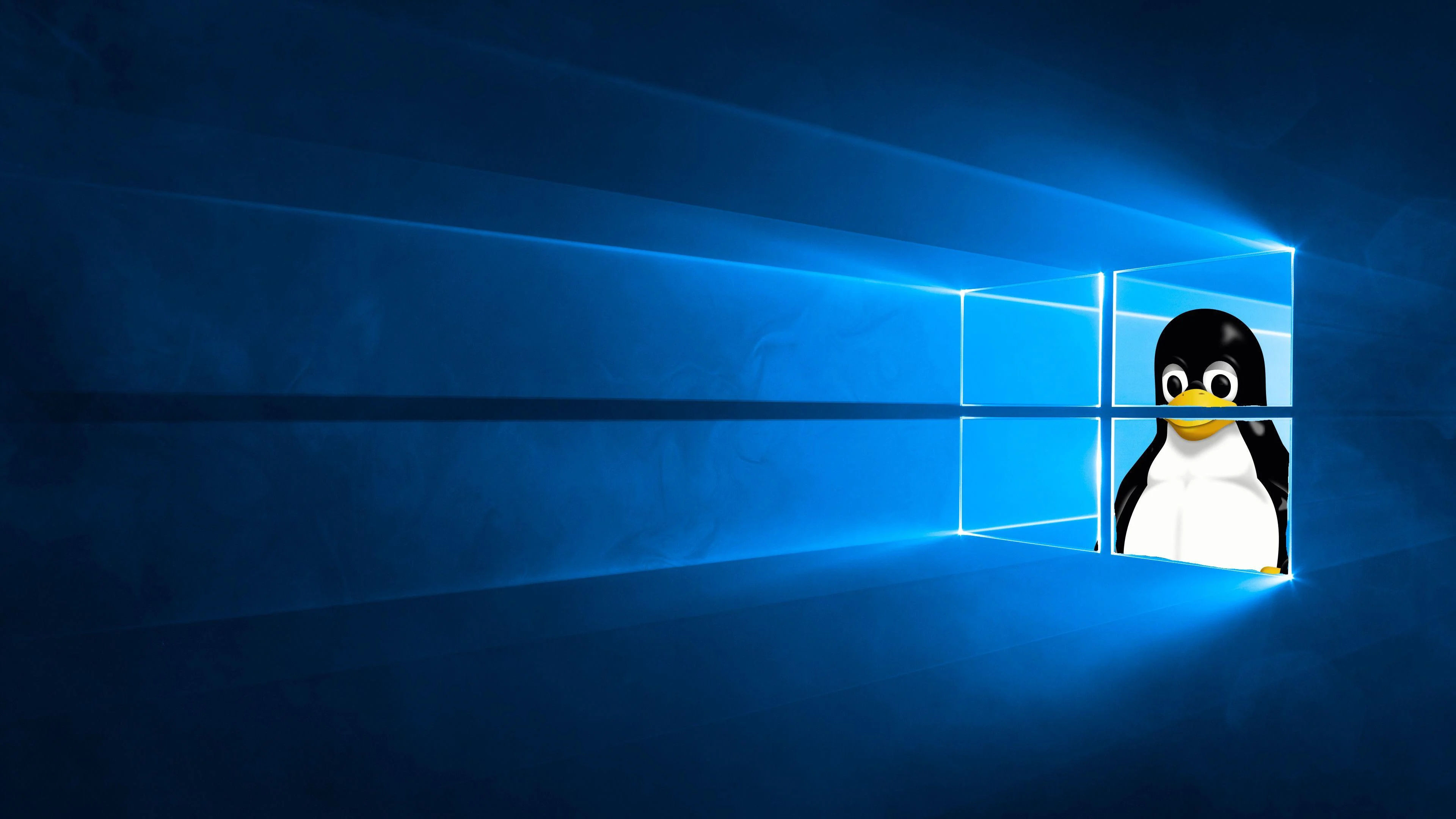 Windows 10 default wallpaper with Linux Tux in the window