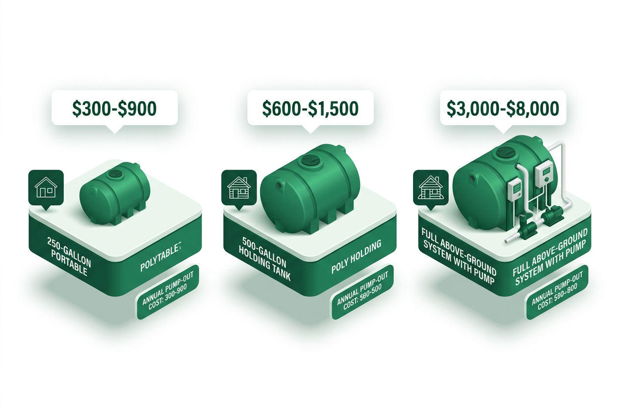 3D cost breakdown of above-ground septic and holding tank options