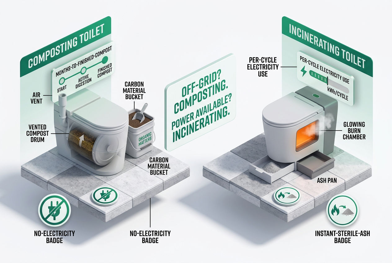 3D comparison of composting versus incinerating toilets