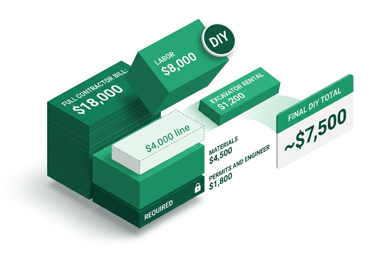 3D breakdown showing which septic installation costs DIY can eliminate