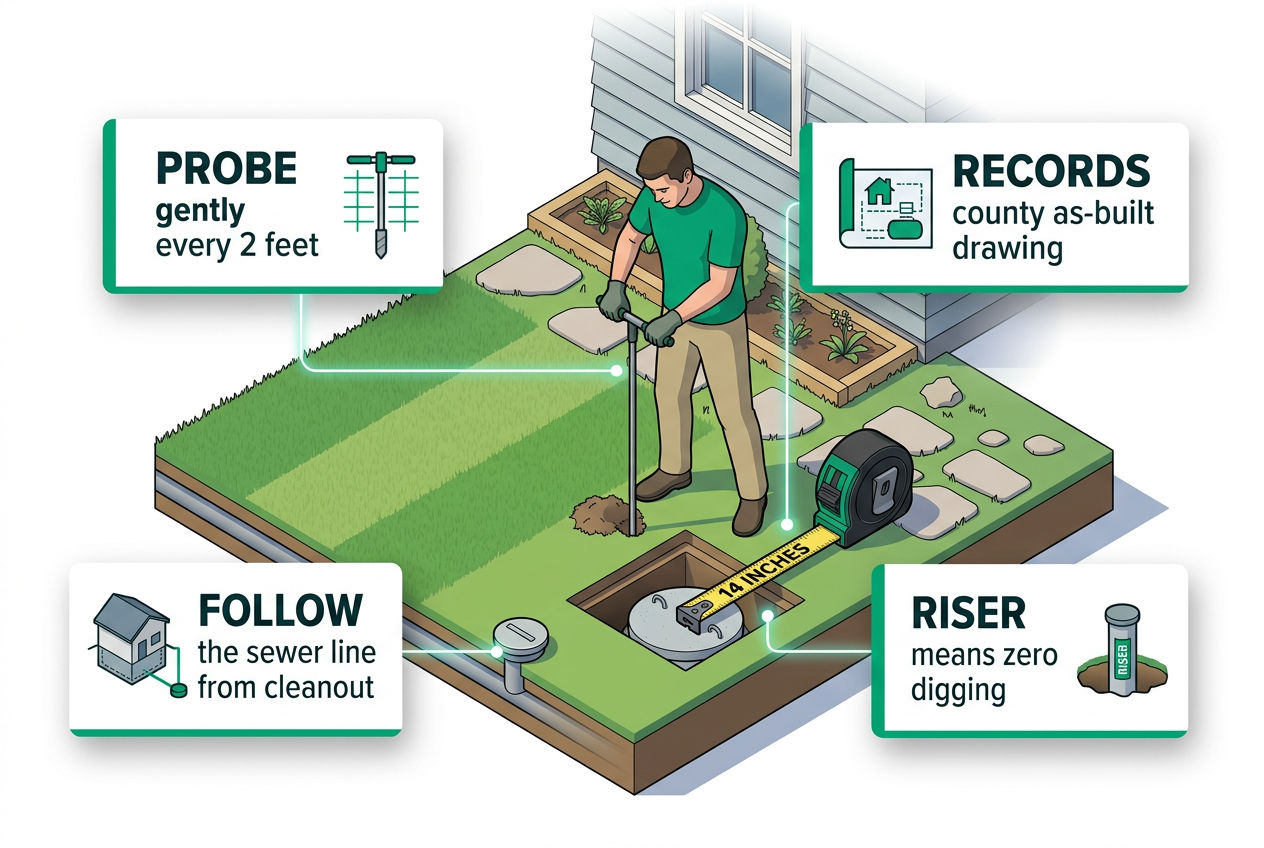 3D scene of methods for finding how deep a septic tank is buried