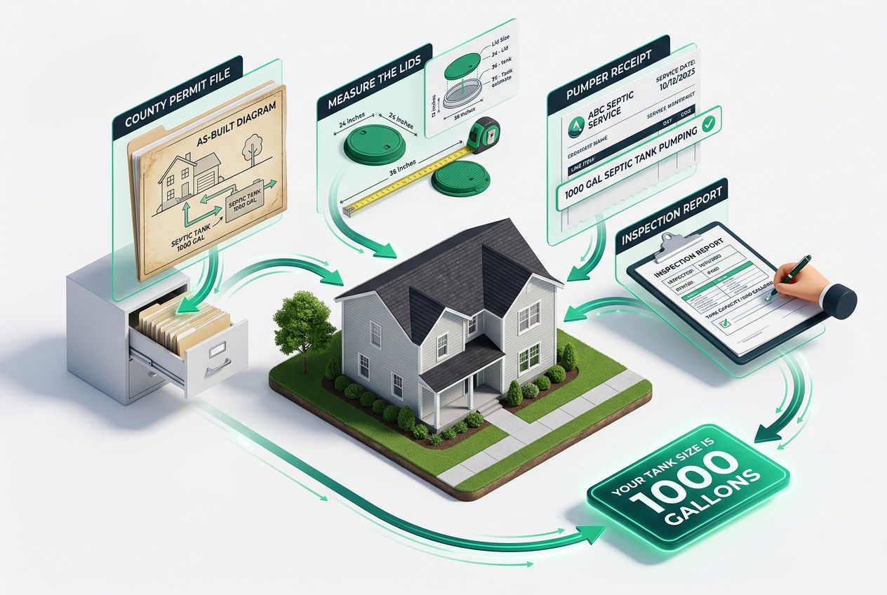3D guide to finding out what size septic tank a home already has