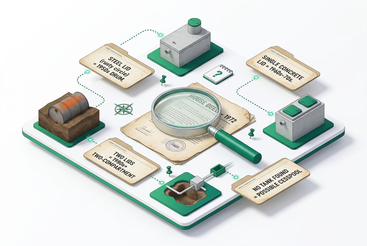 3D identification guide for figuring out what type of old septic system a home has