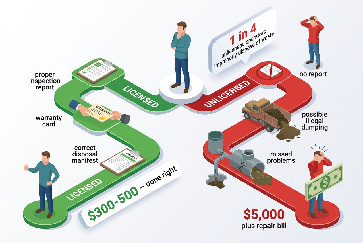 3D comparison of outcomes from hiring licensed versus unlicensed septic contractors