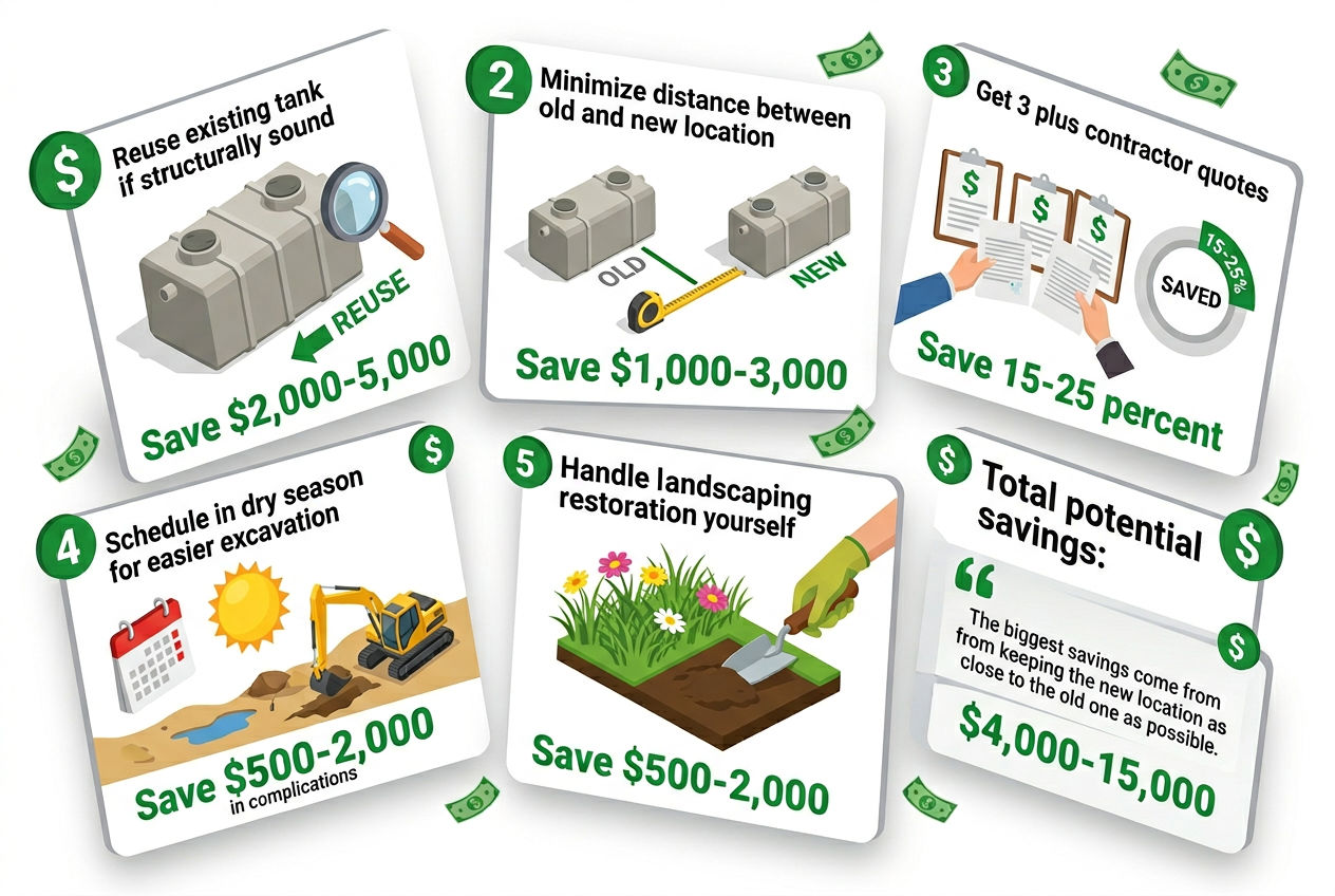3D savings tips for reducing septic system relocation costs with potential savings of $4,000-15,000