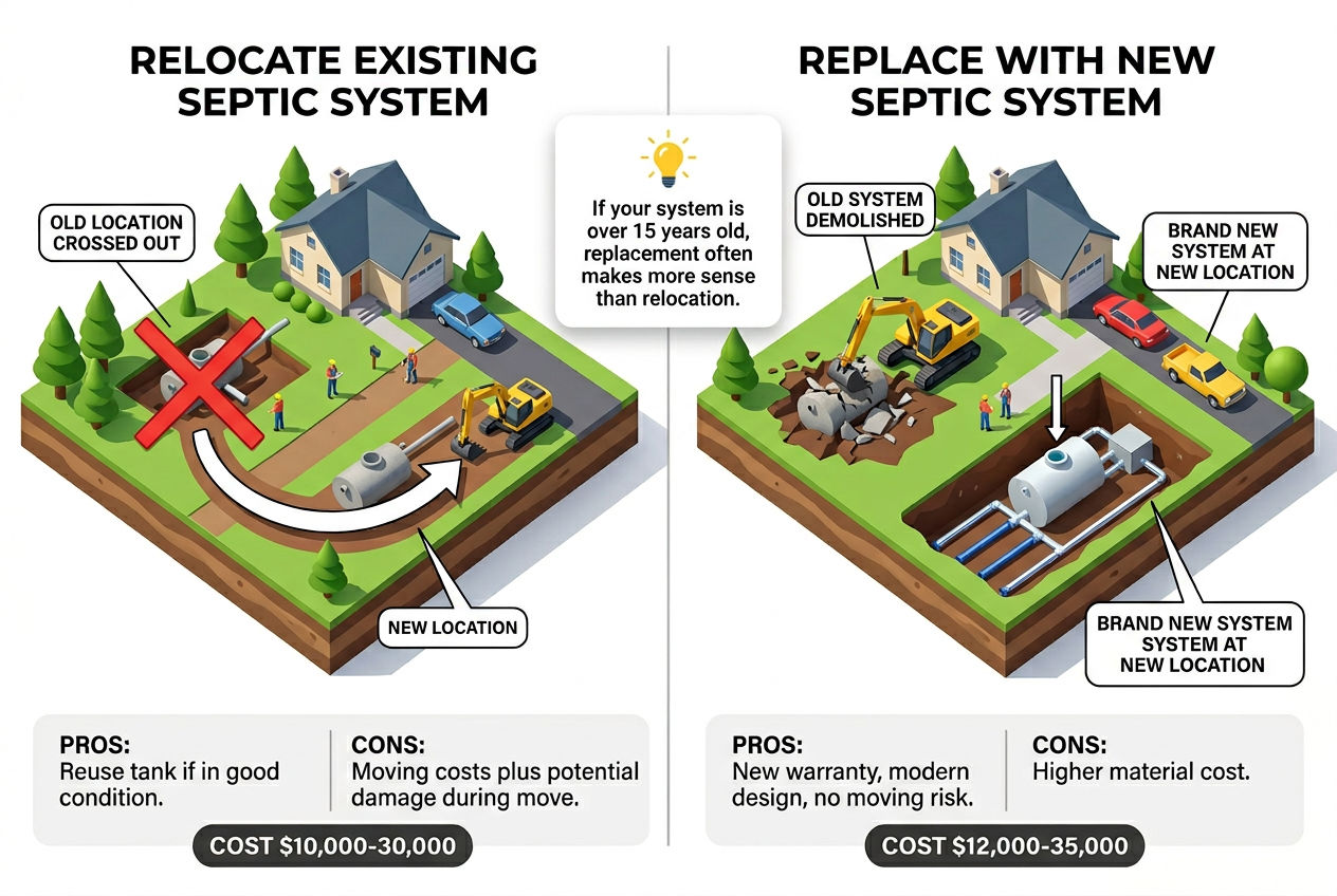 3D comparison of relocating existing septic system versus installing new at different location