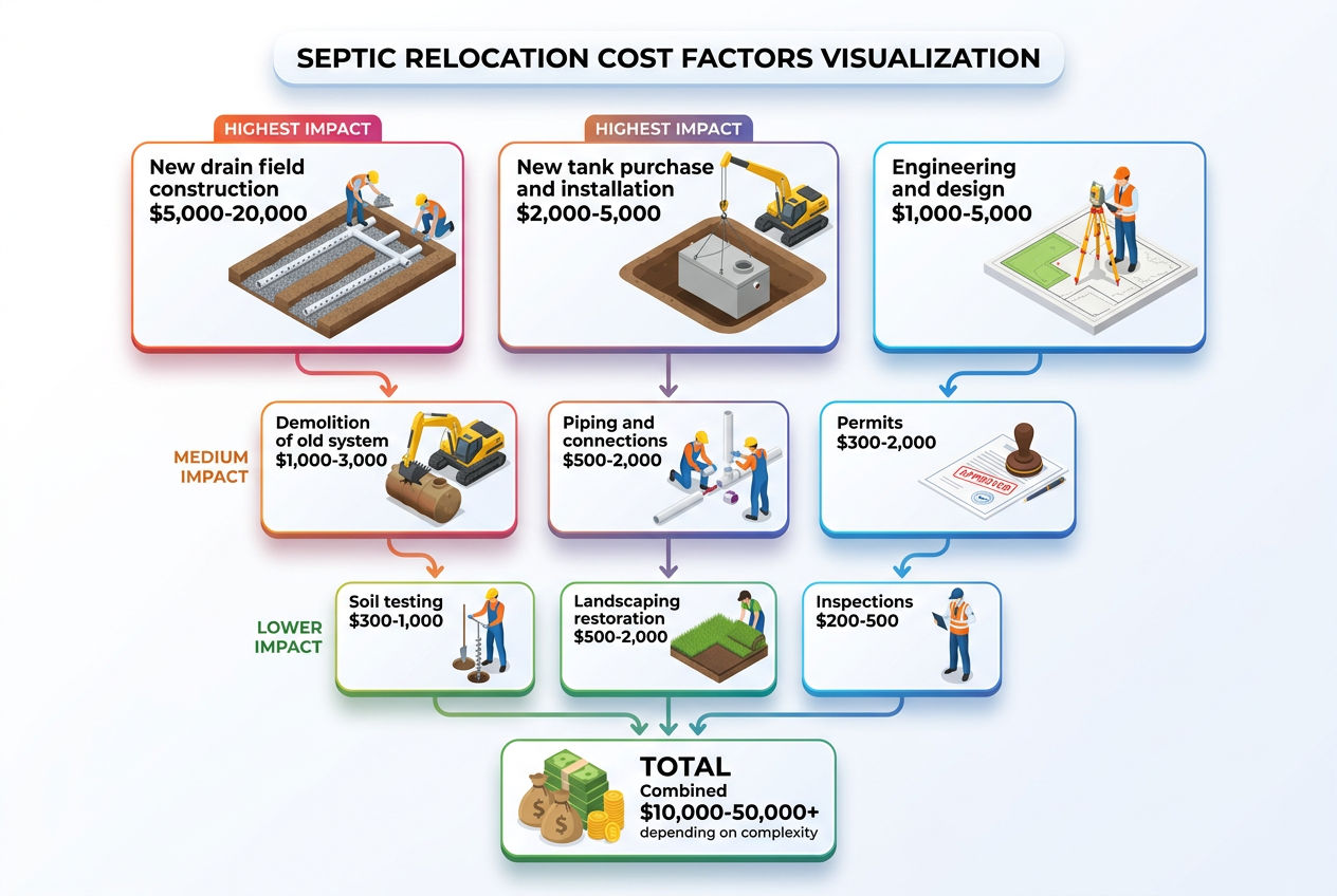 3D weighted breakdown of cost factors for septic system relocation from drain field to permits